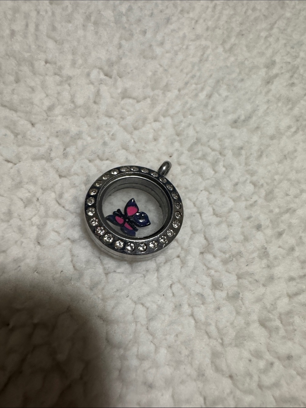 Origami Owl Silver Crystal Locket Pendant with Pink & Blue Butterfly